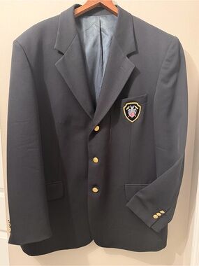 Vintage USCA Croquet Blazer Men 44R Gold Button Crest Jacket Black Pure New Wool